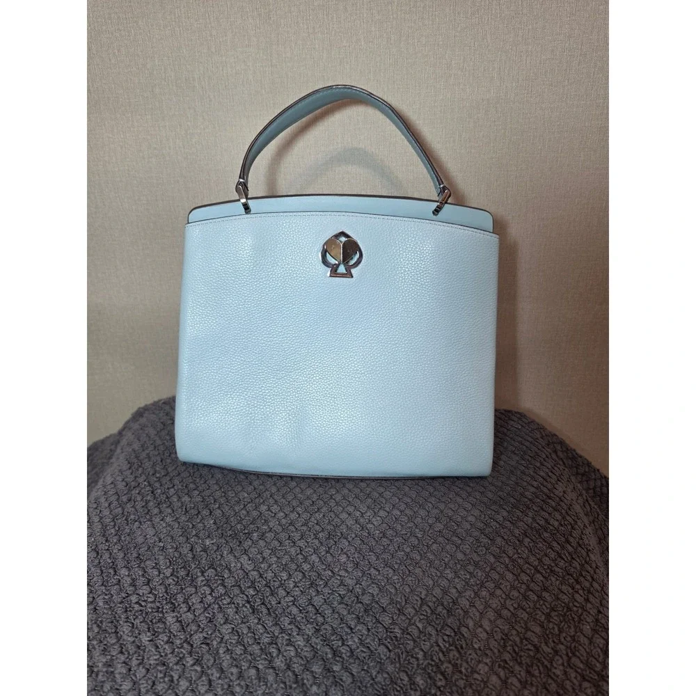 Kate Spade Nicola Twistlock Satchel Light Blue Pebbled Leather Handbag Silver HW